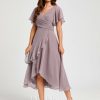 Semi-formal & Cocktail | A-line V-Neck Asymmetrical Chiffon Cocktail Dress With Cascading Ruffles Ruffle Dusk – Womens