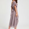 Semi-formal & Cocktail | A-line V-Neck Asymmetrical Chiffon Cocktail Dress With Cascading Ruffles Ruffle Dusk – Womens