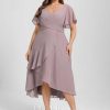 Semi-formal & Cocktail | A-line V-Neck Asymmetrical Chiffon Cocktail Dress With Cascading Ruffles Ruffle Dusk – Womens