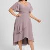 Semi-formal & Cocktail | A-line V-Neck Asymmetrical Chiffon Cocktail Dress With Cascading Ruffles Ruffle Dusk – Womens