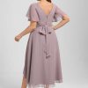 Semi-formal & Cocktail | A-line V-Neck Asymmetrical Chiffon Cocktail Dress With Cascading Ruffles Ruffle Dusk – Womens