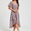 Semi-formal & Cocktail | A-line V-Neck Asymmetrical Chiffon Cocktail Dress With Cascading Ruffles Ruffle Dusk – Womens