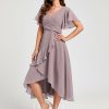 Semi-formal & Cocktail | A-line V-Neck Asymmetrical Chiffon Cocktail Dress With Cascading Ruffles Ruffle Dusk – Womens