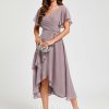 Semi-formal & Cocktail | A-line V-Neck Asymmetrical Chiffon Cocktail Dress With Cascading Ruffles Ruffle Dusk – Womens