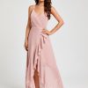 Semi-formal & Cocktail | A-line V-Neck Asymmetrical Chiffon Cocktail Dress With Cascading Ruffles Ruffle Dusty Rose – Womens