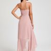 Semi-formal & Cocktail | A-line V-Neck Asymmetrical Chiffon Cocktail Dress With Cascading Ruffles Ruffle Dusty Rose – Womens