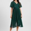 Semi-formal & Cocktail | A-line V-Neck Asymmetrical Chiffon Cocktail Dress With Pleated Emerald – Womens