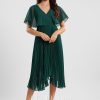 Semi-formal & Cocktail | A-line V-Neck Asymmetrical Chiffon Cocktail Dress With Pleated Emerald – Womens