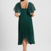 Semi-formal & Cocktail | A-line V-Neck Asymmetrical Chiffon Cocktail Dress With Pleated Emerald – Womens