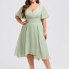 Semi-formal & Cocktail | A-line V-Neck Asymmetrical Chiffon Cocktail Dress With Ruffle Celadon – Womens