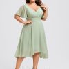 Semi-formal & Cocktail | A-line V-Neck Asymmetrical Chiffon Cocktail Dress With Ruffle Celadon – Womens