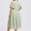 Semi-formal & Cocktail | A-line V-Neck Asymmetrical Chiffon Cocktail Dress With Ruffle Celadon – Womens