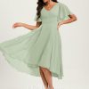 Semi-formal & Cocktail | A-line V-Neck Asymmetrical Chiffon Cocktail Dress With Ruffle Celadon – Womens