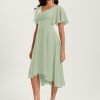 Semi-formal & Cocktail | A-line V-Neck Asymmetrical Chiffon Cocktail Dress With Ruffle Celadon – Womens