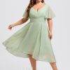 Semi-formal & Cocktail | A-line V-Neck Asymmetrical Chiffon Cocktail Dress With Ruffle Celadon – Womens