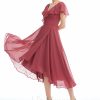 Semi-formal & Cocktail | A-line V-Neck Asymmetrical Chiffon Cocktail Dress With Ruffle Cinnamon Rose – Womens