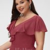 Semi-formal & Cocktail | A-line V-Neck Asymmetrical Chiffon Cocktail Dress With Ruffle Cinnamon Rose – Womens