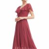 Semi-formal & Cocktail | A-line V-Neck Asymmetrical Chiffon Cocktail Dress With Ruffle Cinnamon Rose – Womens