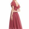 Semi-formal & Cocktail | A-line V-Neck Asymmetrical Chiffon Cocktail Dress With Ruffle Cinnamon Rose – Womens