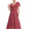 Semi-formal & Cocktail | A-line V-Neck Asymmetrical Chiffon Cocktail Dress With Ruffle Cinnamon Rose – Womens