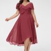 Semi-formal & Cocktail | A-line V-Neck Asymmetrical Chiffon Cocktail Dress With Ruffle Cinnamon Rose – Womens