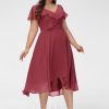 Semi-formal & Cocktail | A-line V-Neck Asymmetrical Chiffon Cocktail Dress With Ruffle Cinnamon Rose – Womens