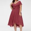 Semi-formal & Cocktail | A-line V-Neck Asymmetrical Chiffon Cocktail Dress With Ruffle Cinnamon Rose – Womens