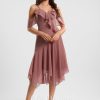 Semi-formal & Cocktail | A-line V-Neck Asymmetrical Chiffon Cocktail Dress With Ruffle Desert Rose – Womens