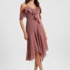 Semi-formal & Cocktail | A-line V-Neck Asymmetrical Chiffon Cocktail Dress With Ruffle Desert Rose – Womens