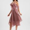 Semi-formal & Cocktail | A-line V-Neck Asymmetrical Chiffon Cocktail Dress With Ruffle Desert Rose – Womens