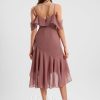 Semi-formal & Cocktail | A-line V-Neck Asymmetrical Chiffon Cocktail Dress With Ruffle Desert Rose – Womens