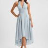 Semi-formal & Cocktail | A-line V-Neck Asymmetrical Chiffon Cocktail Dress With Ruffle Ice Blue – Womens