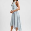 Semi-formal & Cocktail | A-line V-Neck Asymmetrical Chiffon Cocktail Dress With Ruffle Ice Blue – Womens