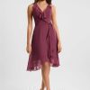 Semi-formal & Cocktail | A-line V-Neck Asymmetrical Chiffon Cocktail Dress With Ruffle Mulberry – Womens