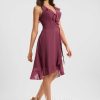 Semi-formal & Cocktail | A-line V-Neck Asymmetrical Chiffon Cocktail Dress With Ruffle Mulberry – Womens