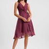 Semi-formal & Cocktail | A-line V-Neck Asymmetrical Chiffon Cocktail Dress With Ruffle Mulberry – Womens