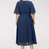 Semi-formal & Cocktail | A-line V-Neck Asymmetrical Chiffon Cocktail Dress With Ruffle Navy Blue – Womens