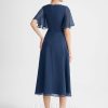 Semi-formal & Cocktail | A-line V-Neck Asymmetrical Chiffon Cocktail Dress With Ruffle Navy Blue – Womens