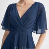 Semi-formal & Cocktail | A-line V-Neck Asymmetrical Chiffon Cocktail Dress With Ruffle Navy Blue – Womens