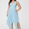 Semi-formal & Cocktail | A-line V-Neck Asymmetrical Chiffon Cocktail Dress With Ruffle Sky Blue – Womens