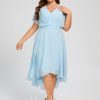 Semi-formal & Cocktail | A-line V-Neck Asymmetrical Chiffon Cocktail Dress With Ruffle Sky Blue – Womens