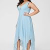 Semi-formal & Cocktail | A-line V-Neck Asymmetrical Chiffon Cocktail Dress With Ruffle Sky Blue – Womens