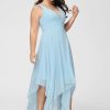 Semi-formal & Cocktail | A-line V-Neck Asymmetrical Chiffon Cocktail Dress With Ruffle Sky Blue – Womens