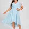 Semi-formal & Cocktail | A-line V-Neck Asymmetrical Chiffon Cocktail Dress With Ruffle Sky Blue – Womens