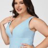 Semi-formal & Cocktail | A-line V-Neck Asymmetrical Chiffon Cocktail Dress With Ruffle Sky Blue – Womens