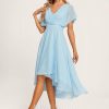 Semi-formal & Cocktail | A-line V-Neck Asymmetrical Chiffon Cocktail Dress With Ruffle Sky Blue – Womens