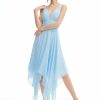 Semi-formal & Cocktail | A-line V-Neck Asymmetrical Chiffon Cocktail Dress With Ruffle Sky Blue – Womens