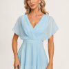 Semi-formal & Cocktail | A-line V-Neck Asymmetrical Chiffon Cocktail Dress With Ruffle Sky Blue – Womens