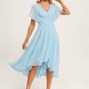 Semi-formal & Cocktail | A-line V-Neck Asymmetrical Chiffon Cocktail Dress With Ruffle Sky Blue – Womens