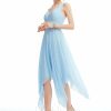 Semi-formal & Cocktail | A-line V-Neck Asymmetrical Chiffon Cocktail Dress With Ruffle Sky Blue – Womens